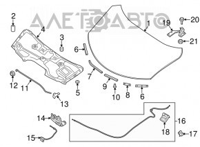 Отбойник капота малый Nissan Rogue 14-20 на капоте OEM