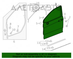 Ușă asamblată față stânga Honda Clarity 18-21 SUA, aluminiu, argintiu NH-704M, fără cheie, maner