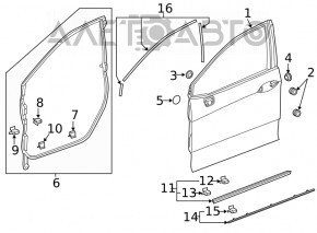 Ușă asamblată față stânga Honda Clarity 18-21 SUA, aluminiu, argintiu NH-704M, fără cheie, maner