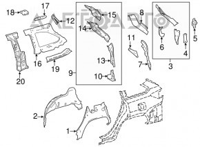 Bara de protecție a portbagajului stânga Toyota Highlander 14-19 caroserie.