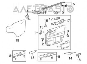 Capacul ușii, cartela frontală stânga Lexus RX350 RX450h 10-15 negru cu inserție neagră din piele, cotiera gri din piele tip 2, zgârieturi