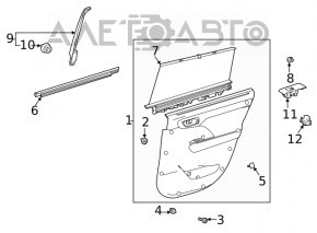 Capacul usii cardului din spate dreapta Toyota Highlander 20-21 cu perdea, piele gri, insertie din lemn, zgarieturi.