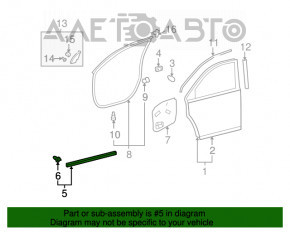 Уплотнитель двери передней левой нижний Toyota Highlander 08-13