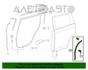 Уплотнитель двери задней левой Toyota Highlander 14-19 задний