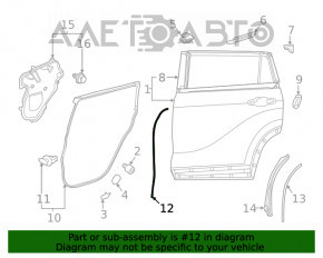 Уплотнитель двери боковой задний правый Toyota Highlander 20- перед