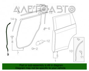 Garnitura ușii din spate stânga pentru Toyota Highlander 14-19, față.