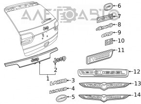 Emblema portierei 4x4 a portbagajului Jeep Grand Cherokee WK2 14-2122, neagră