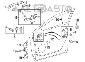 Mecanismul manetei ușii din față dreapta pentru Toyota Highlander 14-19