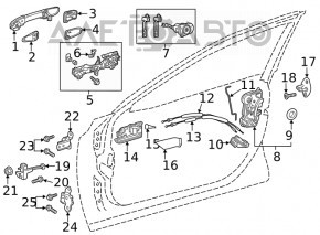 Mecanismul manetei ușii din fața dreapta a Toyota Highlander 20-