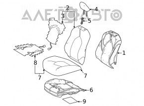 Scaun pasager Toyota Highlander 20-22 cu airbag, electric, încălzire, ventilație, piele gri, încălzire, curățare chimică, electricitate nefuncțională.