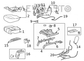 Tapiserie scaunului din al doilea rând, spate dreapta jos Toyota Highlander 20-22 piele gri.