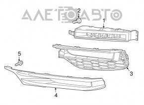 Grila protectoare a barei frontale dreapta pentru Honda Accord 16-17 restilizat, hibrid, negru lucios fara capac, nou, original OEM