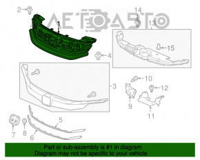 Решетка радиатора grill Honda Accord 16-17 hybrid, в сборе, с хромом, песок