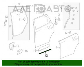 Garnitura ușii din spate dreapta pentru Acura MDX 14-20, partea de jos