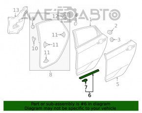 Уплотнитель двери задней правой Honda Civic X FC 16-21 4d нижний, надорван