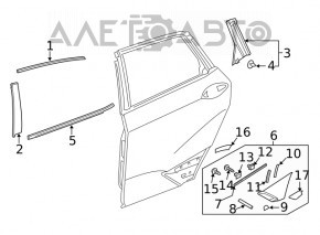 Moldura ușii din spate dreapta superioară pentru Honda Clarity 18-21 SUA, crom