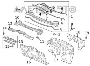 Garnitură de etanșare a grilei ștergătoarelor dreapta Honda Clarity 18-21 SUA, fixarea este ruptă.