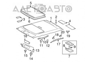 Clema de prindere a parasolarului pasagerului Lexus RX300 RX330 RX350 RX400h 04-09 bej, sub geam, clemele sunt rupte.