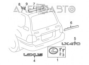 Emblema cu inscripția Lexus pentru portiera portbagajului Lexus GX470 03-09, nou OEM original.