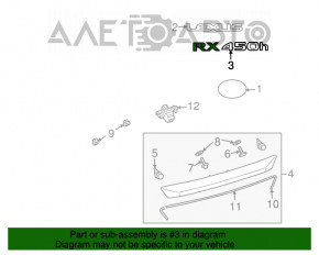 Emblema inscriptionată RX450h, ușa portbagajului Lexus RX450h 10-15, nou original