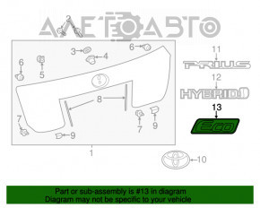 Emblema cu inscripția "ECO" de pe ușa portbagajului Toyota Prius 50 16-