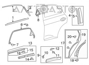 Moldură ușă-sticlă spate centrală dreapta pentru Lexus RX350 RX450h 10-15 crom