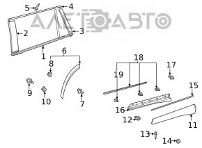 Ușă-sticlă turnare central spate stânga Toyota Highlander 20-crom nou original OEM