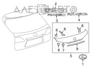 Молдинг двери багажника Lexus RX350 RX450h 16-19