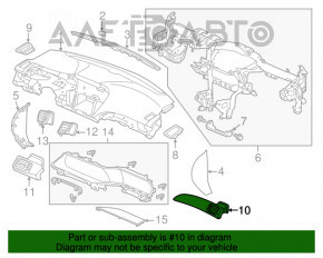 Capacul torpedoului dreapta pentru Honda Accord 16-17, negru lucios, fără conductă de aer.