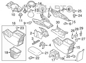 Capacul consolei centrale cu suporturi pentru pahare Mitsubishi Outlander Sport ASX 10 - negru, uzat