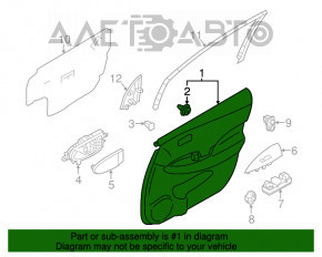 Обшивка двери карточка передняя правая Nissan Leaf 13-17 черн с черн вставкой кожа, подлокотник тряпка