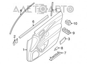 Capacul ușii dreapta față Infiniti JX35 QX60 13- negru cu inserție maro piele, cotieră piele, ornamente din lemn lucios, zgârieturi, lovituri