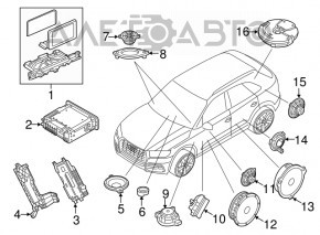 Subwooferul Audi Q5 80A 18 are carcasa spartă.