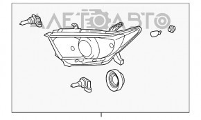 Фара передняя правая Toyota Highlander 11-13 голая галоген