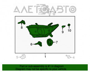 Фара передняя правая Toyota Highlander 11-13 голая галоген