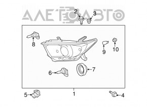 Фара передняя правая Toyota Highlander 11-13 голая галоген