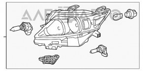 Фара передняя правая голая Lexus RX350 RX450h 13-15 рест галоген