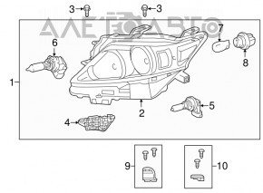 Фара передняя правая голая Lexus RX350 RX450h 13-15 рест галоген