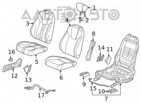 Scaun pasager Honda Insight 19-22 fără airbag, piele neagră, electric, fără suporturi, murdar, electricitate defectă, are nevoie de curățare chimică.