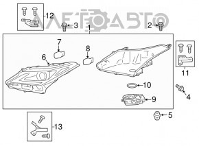 Фара передняя левая голая Lexus RX350 RX450h 16-19 без AFS LED 1 линза