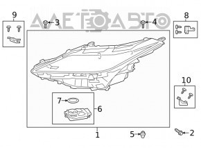 Фара передняя левая в сборе Lexus RX350 RX450h 20-22 LED 3 линзы без AFS