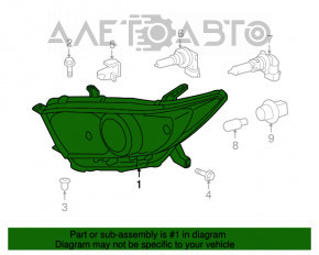 Фара передняя левая Toyota Highlander 11-13 голая hybrid галоген