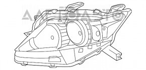 Фара передняя левая голая Lexus RX350 RX450h 13-15 рест галоген, топляк, мусор изнутри, под полировку, царапины