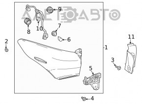 Capacul farului exterior aripa dreapta Toyota Highlander 20-