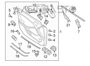 Capacul ușii dreapta față Kia Optima 11-15 gri cu inserție gri, material textil, cotieră din piele, zgârieturi, necesită curățare chimică.