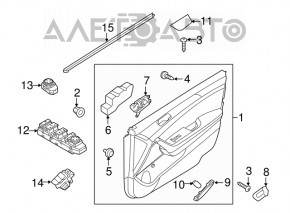 Capacul usii, cartela frontala dreapta Hyundai Sonata 15-19 negru cu insertie gri din plastic, cotiera din piele, ornamental argintiu cu textura.