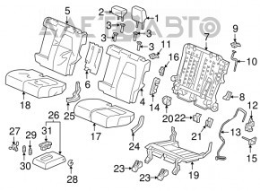 Rândul din spate al mașinii, al doilea rând, pentru Honda CRV 17-22, este din material textil combinat, negru și gri.