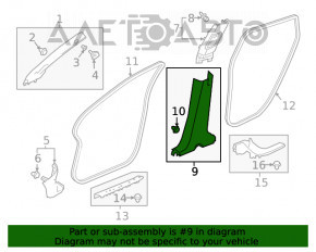 Capacul stâlpului central dreapta jos Honda Clarity 18-21 SUA negru