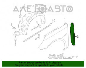 Garnitură aripă ușă - aripă dreapta Hyundai Sonata 11-15. Defect.