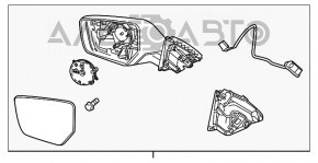 Oglindă laterală stângă Chevrolet Impala 14-20, 3 pini, neagră